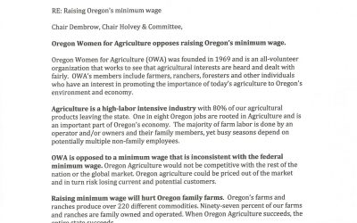 Oregon Women for Agriculture Opposes Raising Oregon’s Minimum Wage